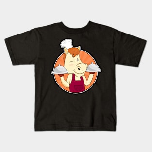 Horse as Cook with Serving platters Kids T-Shirt